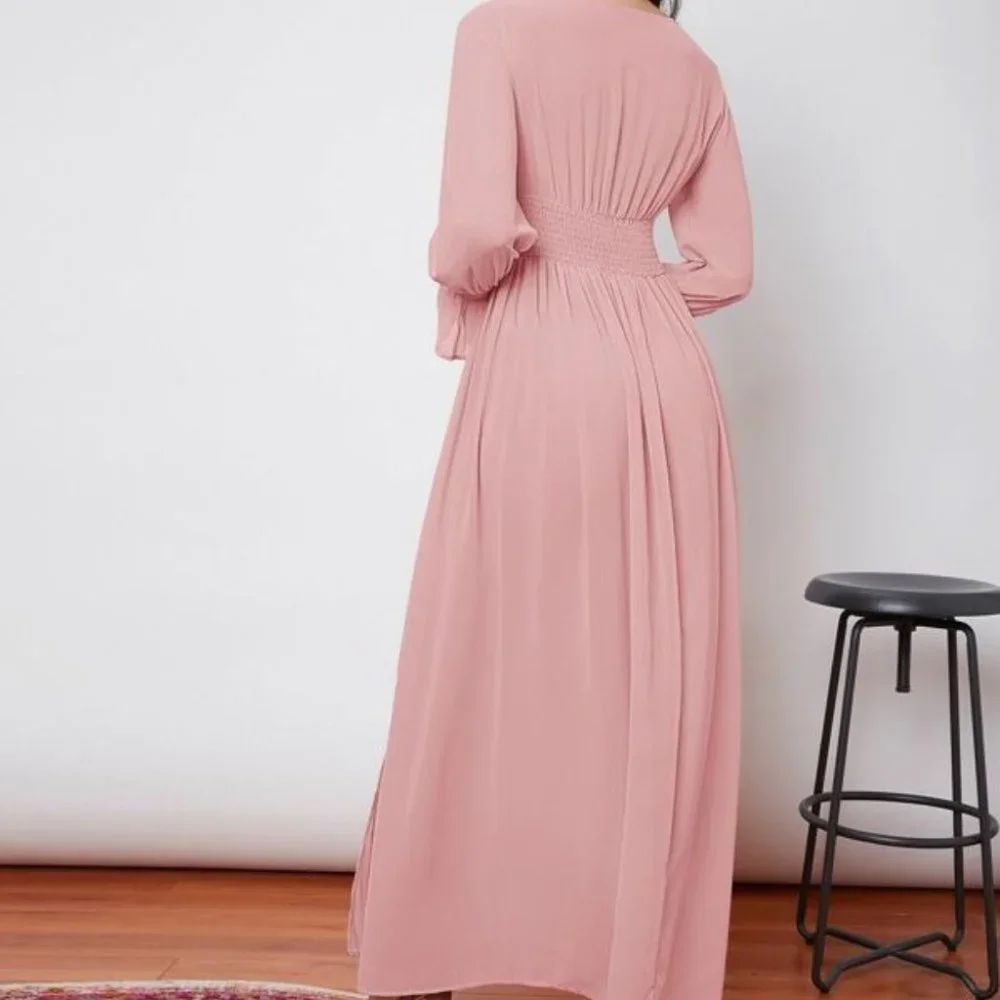 Boho pink shirred waist wrap hem maxi dress - Picture 4 of 8